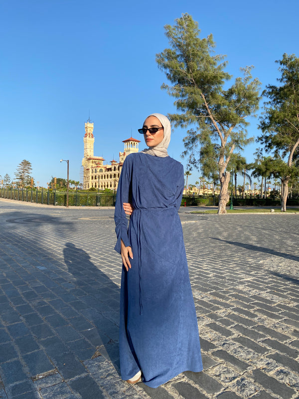 Draped Dress With Scarf - Navy