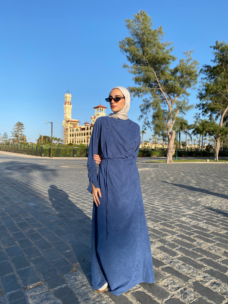 Draped Dress With Scarf - Navy