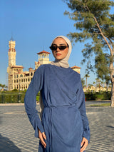 Draped Dress With Scarf - Navy