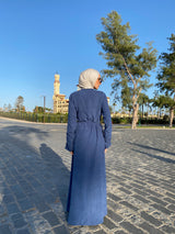 Draped Dress With Scarf - Navy