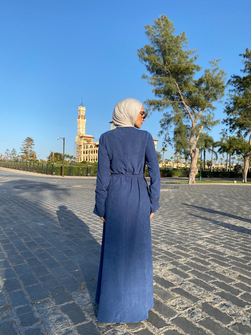 Draped Dress With Scarf - Navy