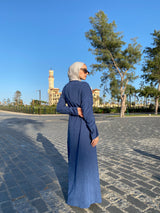 Draped Dress With Scarf - Navy