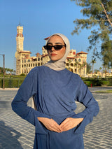 Draped Dress With Scarf - Navy