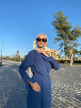 Draped Dress With Scarf - Navy
