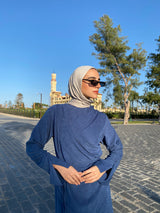 Draped Dress With Scarf - Navy