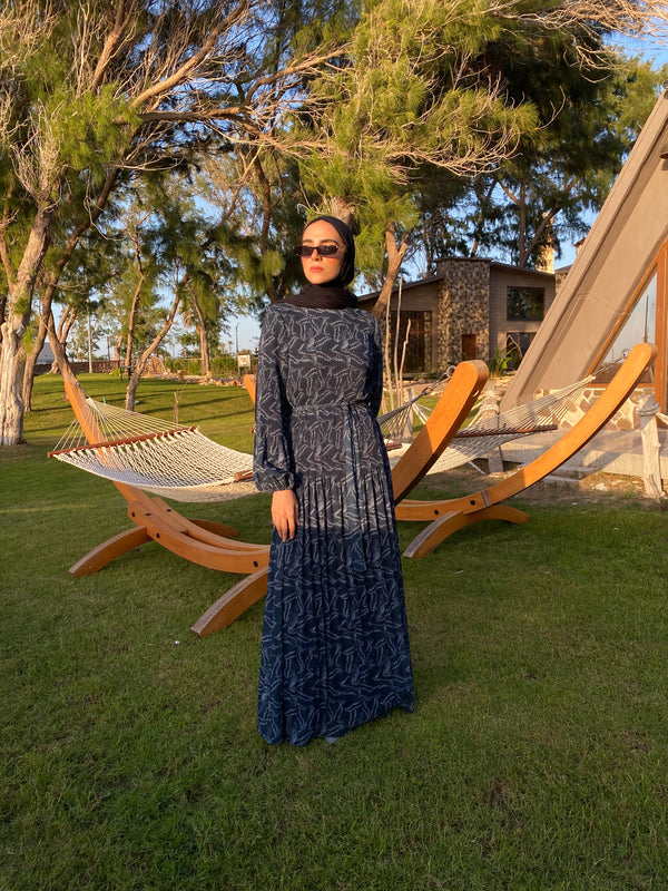 Chiffon Accordion Dress - Navy