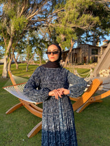 Chiffon Accordion Dress - Navy