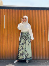 Printed Knot Satin Skirt-Olive