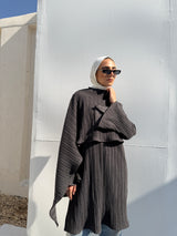 Pleated Blouse With Scarf - Grey