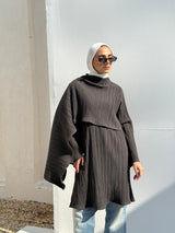 Pleated Blouse With Scarf - Grey