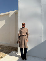 Pleated Blouse With Scarf - Cafe