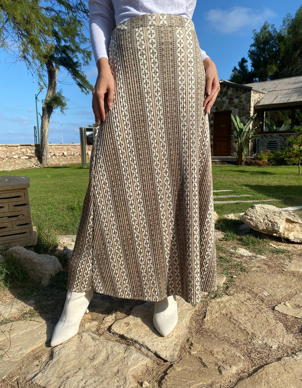 Suede Printed Skirt - Brown