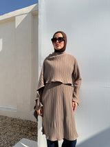 Pleated Blouse With Scarf - Cafe