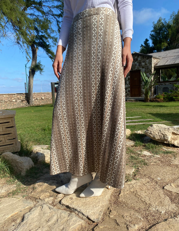 Suede Printed Skirt - Brown