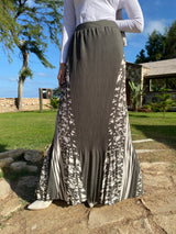 Printed Accordion Crepe Skirt - Olive