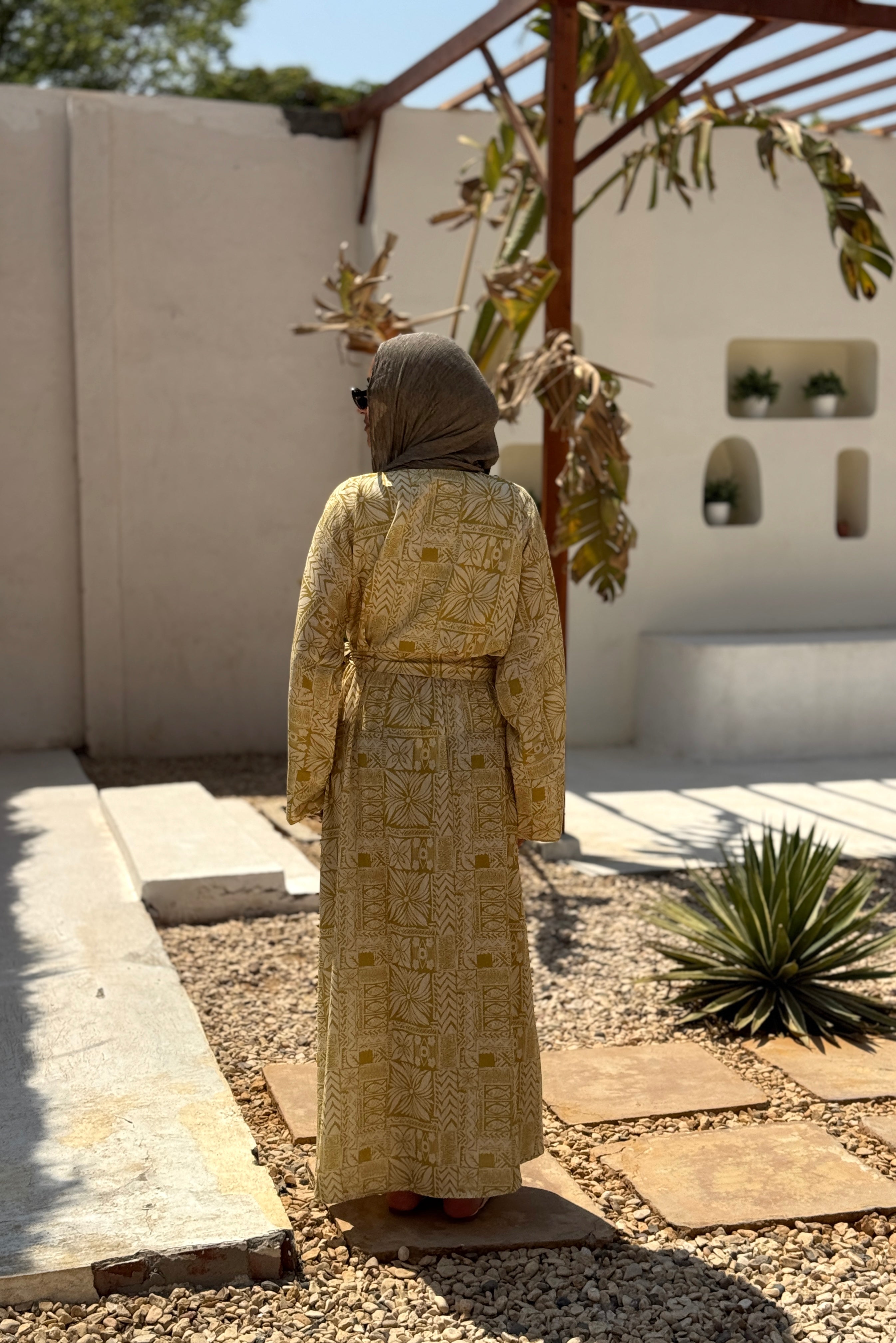 Overlap Printed Linen Dress - lime