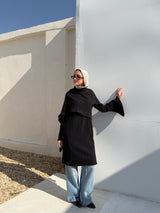 Pleated Blouse With Scarf - Black