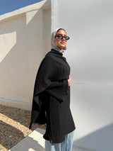 Pleated Blouse With Scarf - Black