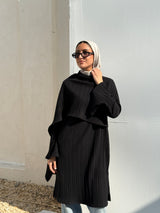 Pleated Blouse With Scarf - Black