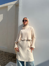Pleated Blouse With Scarf - Offwhite