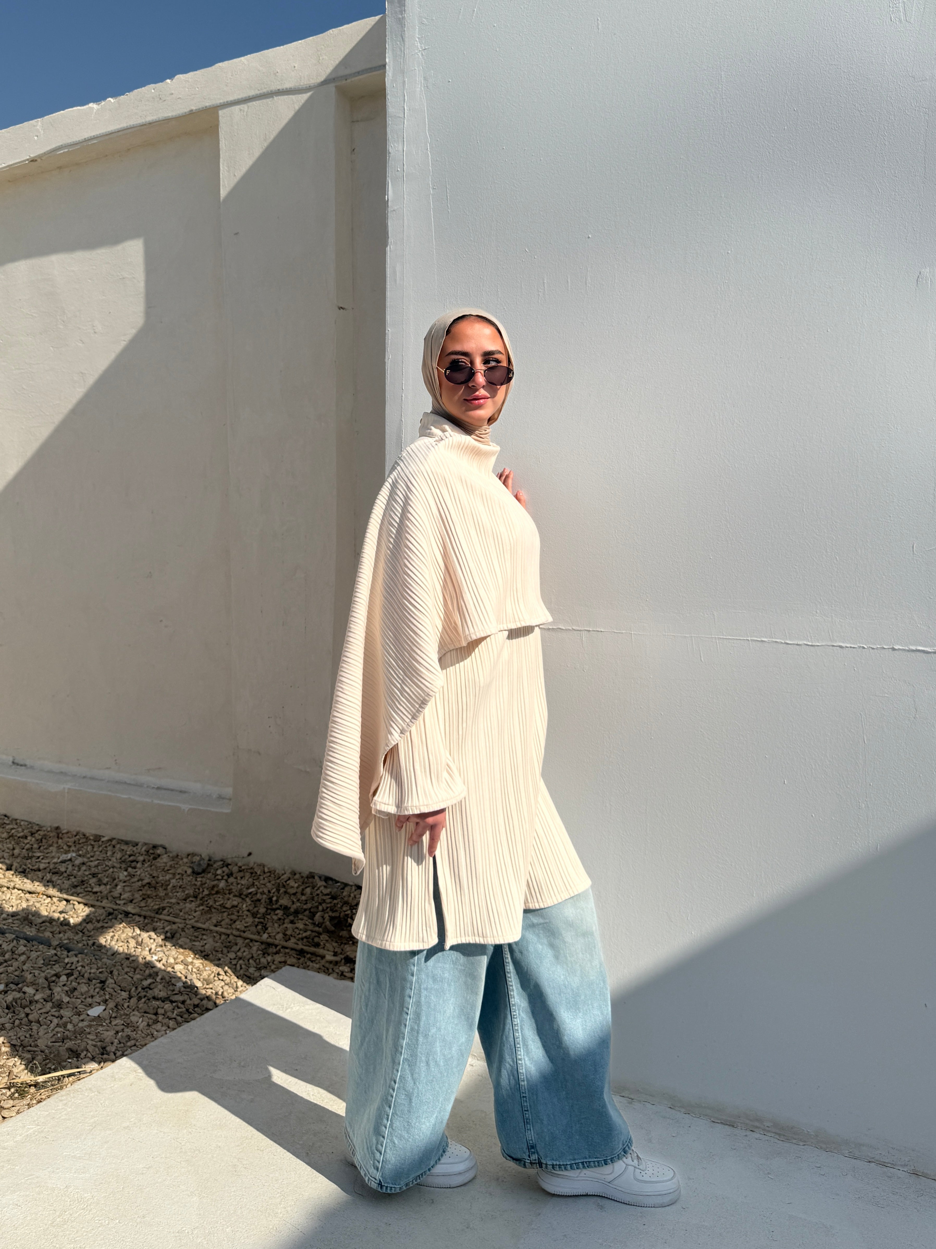 Pleated Blouse With Scarf - Offwhite