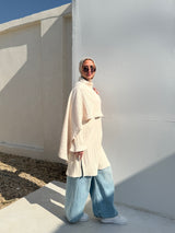 Pleated Blouse With Scarf - Offwhite