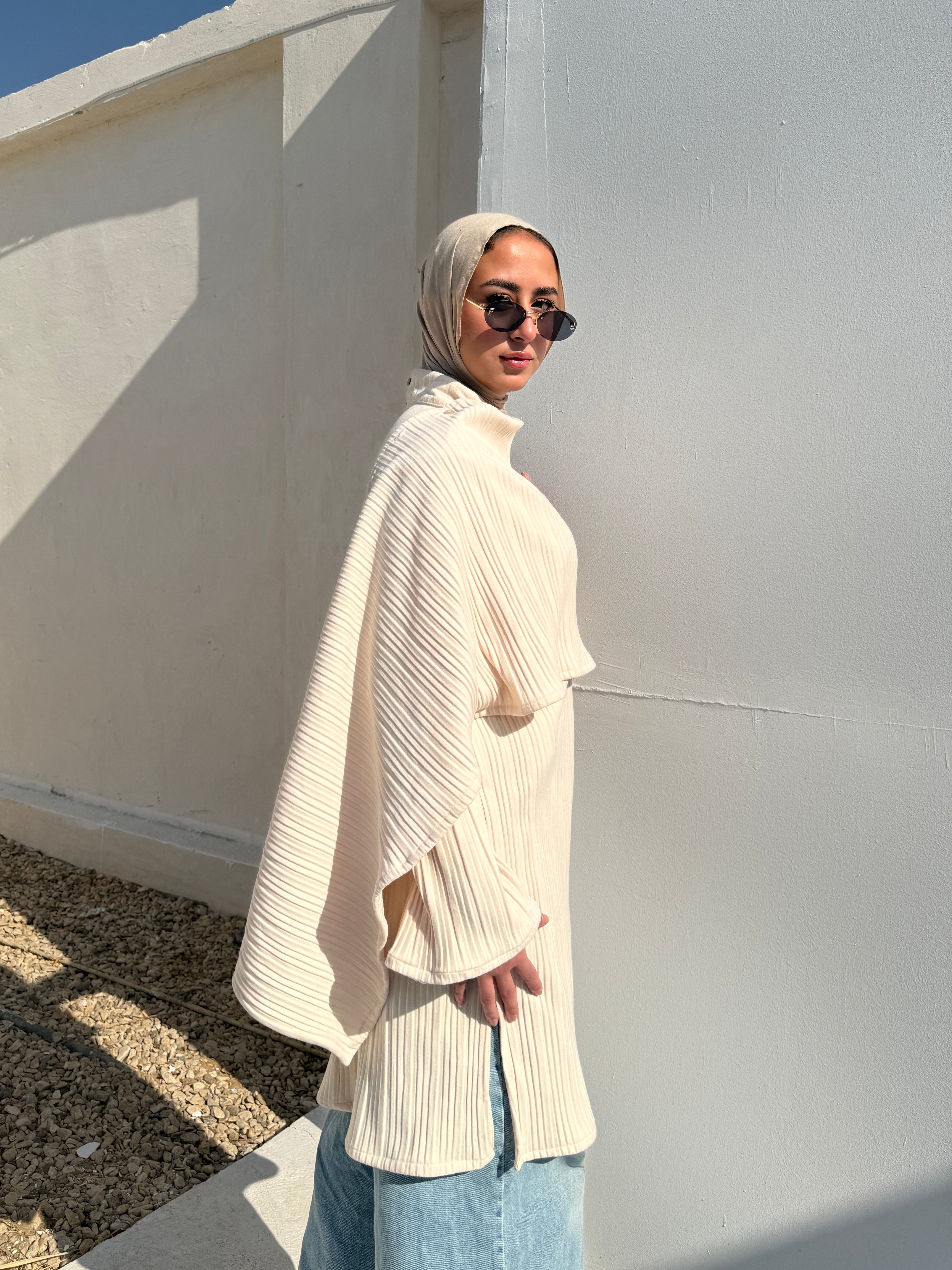 Pleated Blouse With Scarf - Offwhite