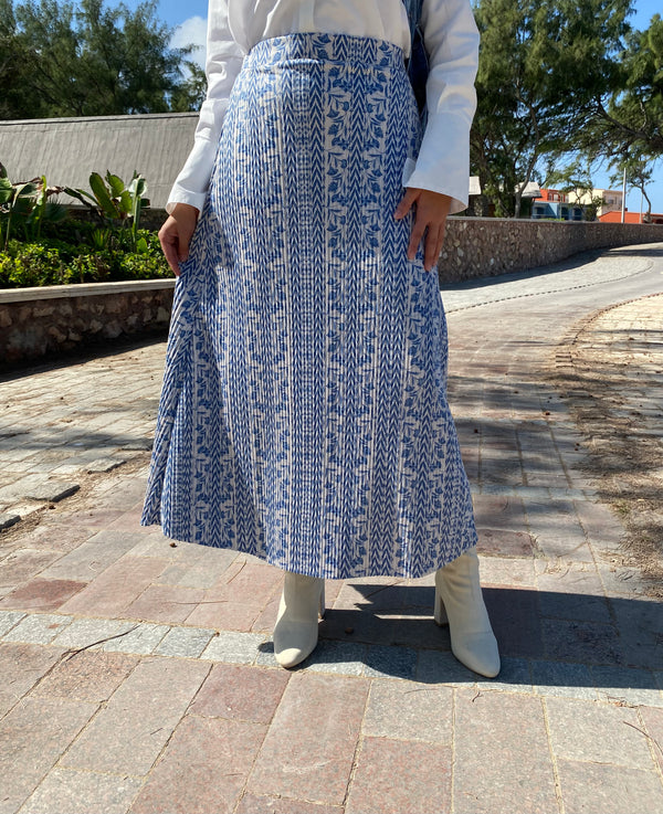 Suede Printed Skirt - Blue