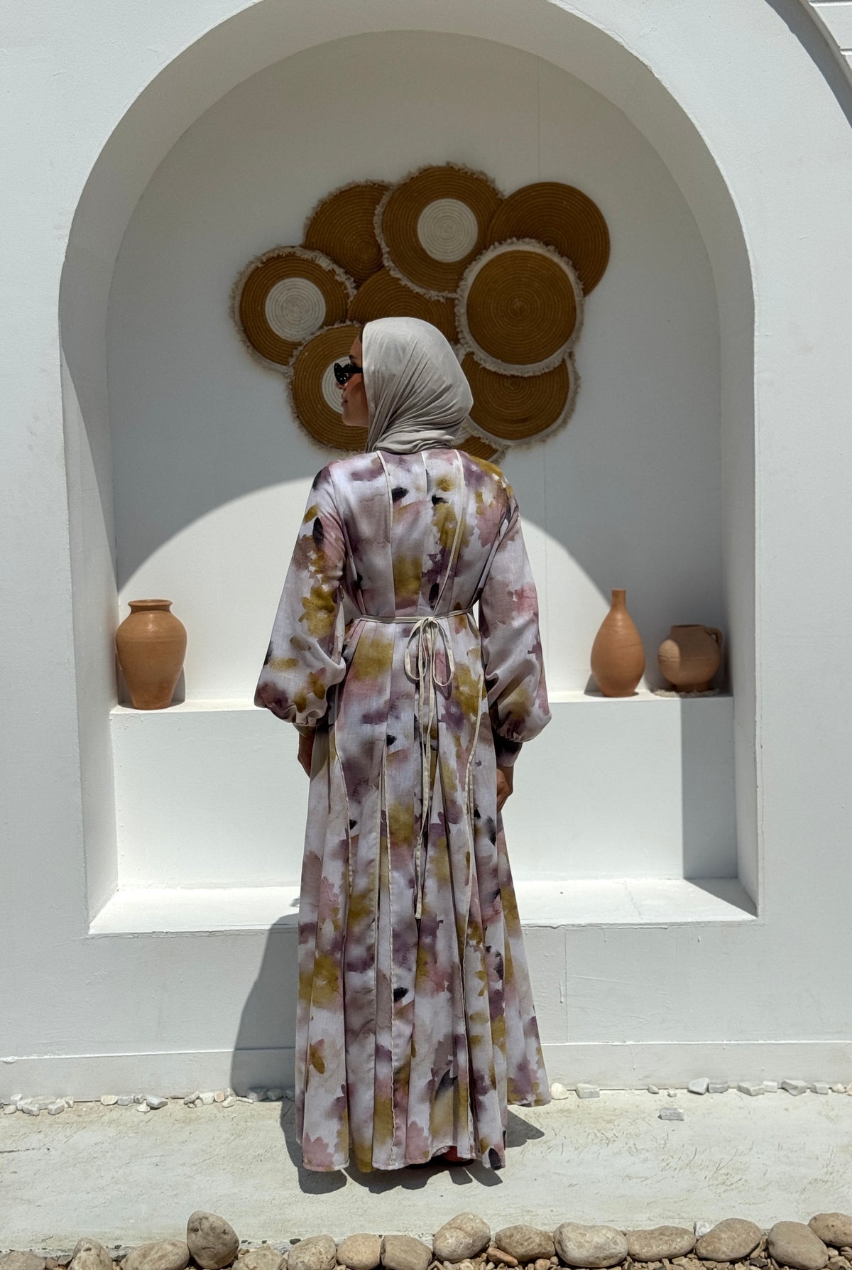 Piped Linen Dress - beige