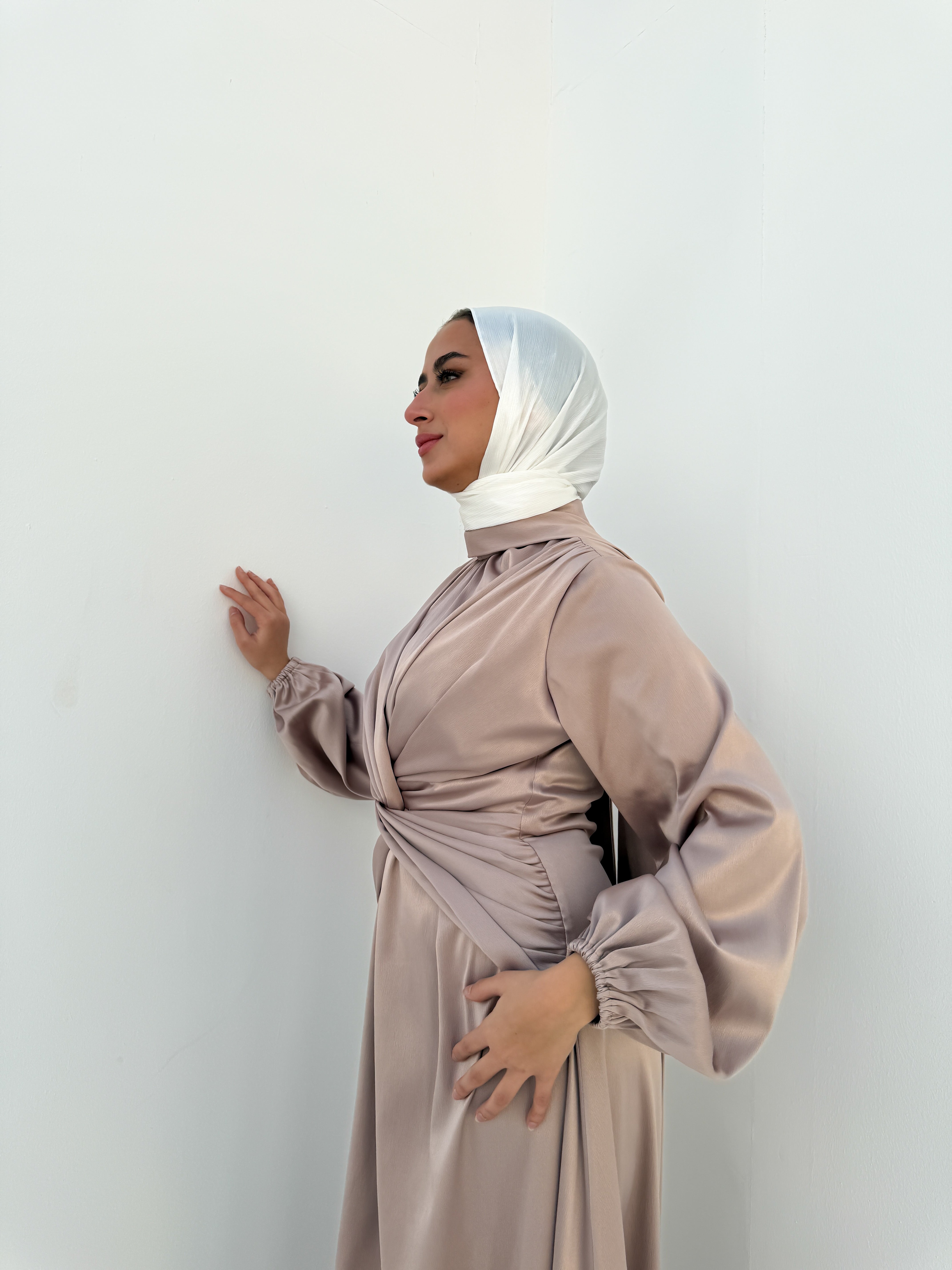 Draped Knot Dress - Beige
