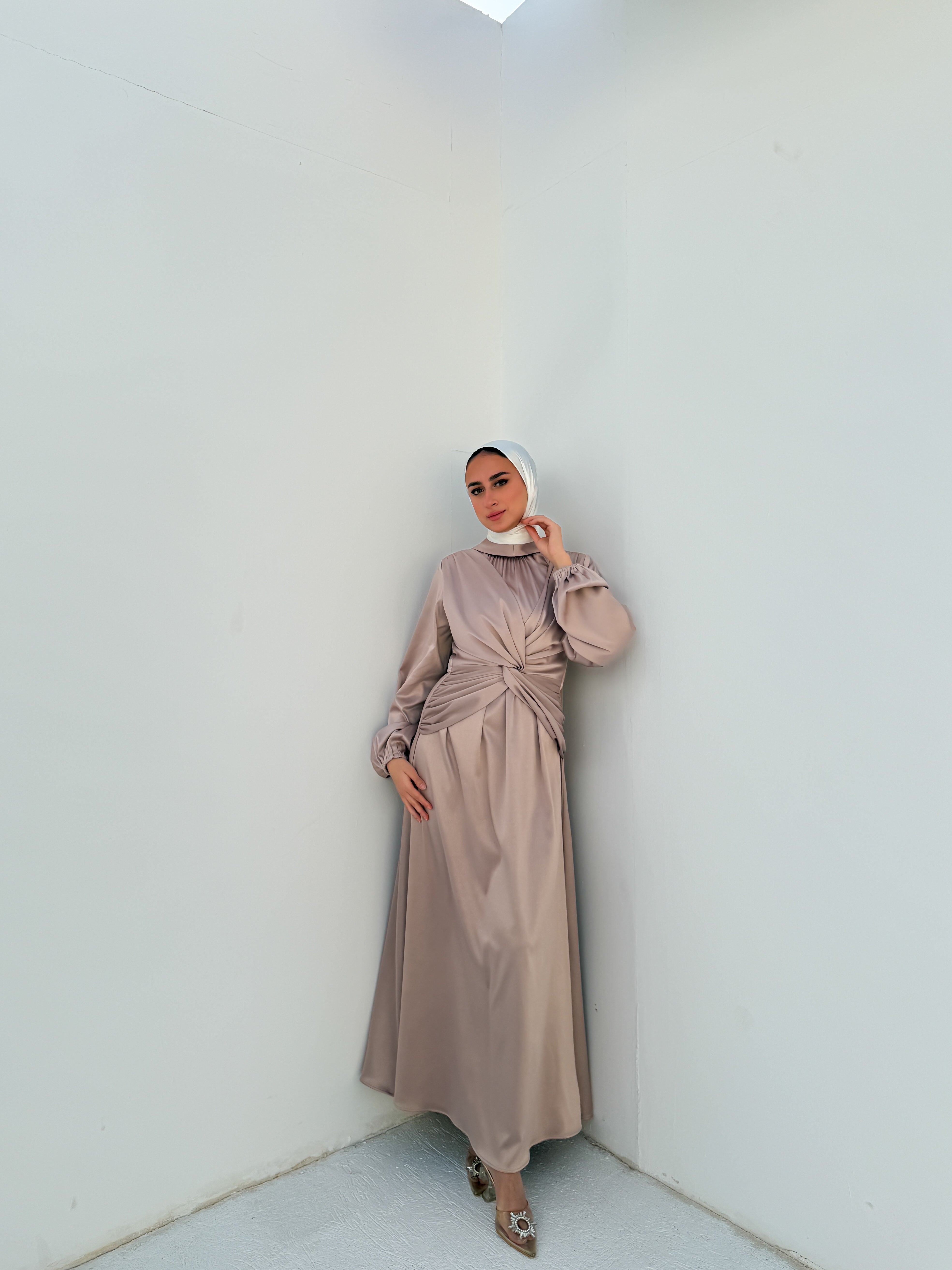Draped Knot Dress - Beige