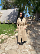 Buttoned Gabardine Coat - Beige