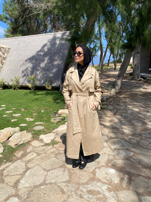 Buttoned Gabardine Coat - Beige