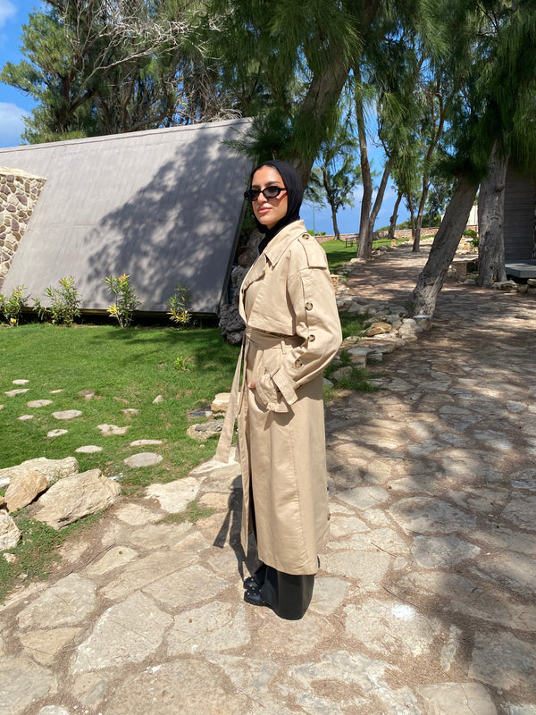Buttoned Gabardine Coat - Beige