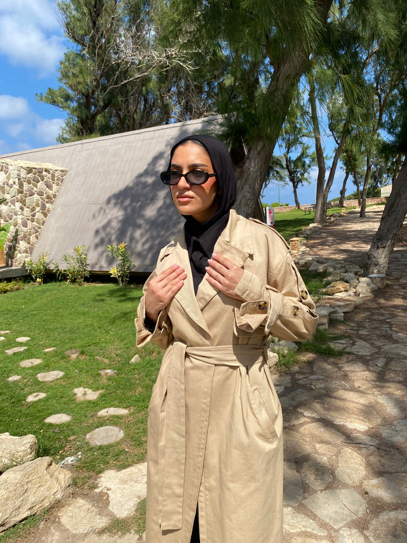 Buttoned Gabardine Coat - Beige