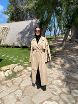 Buttoned Gabardine Coat - Beige