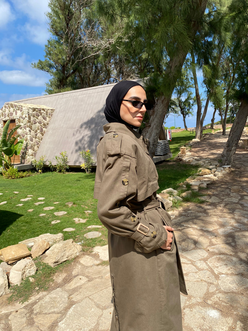 Buttoned Gabardine Coat - Olive