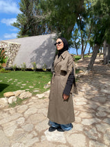 Buttoned Gabardine Coat - Olive