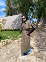 Buttoned Gabardine Coat - Olive