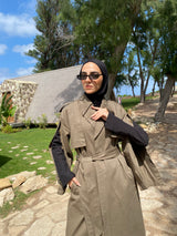 Buttoned Gabardine Coat - Olive