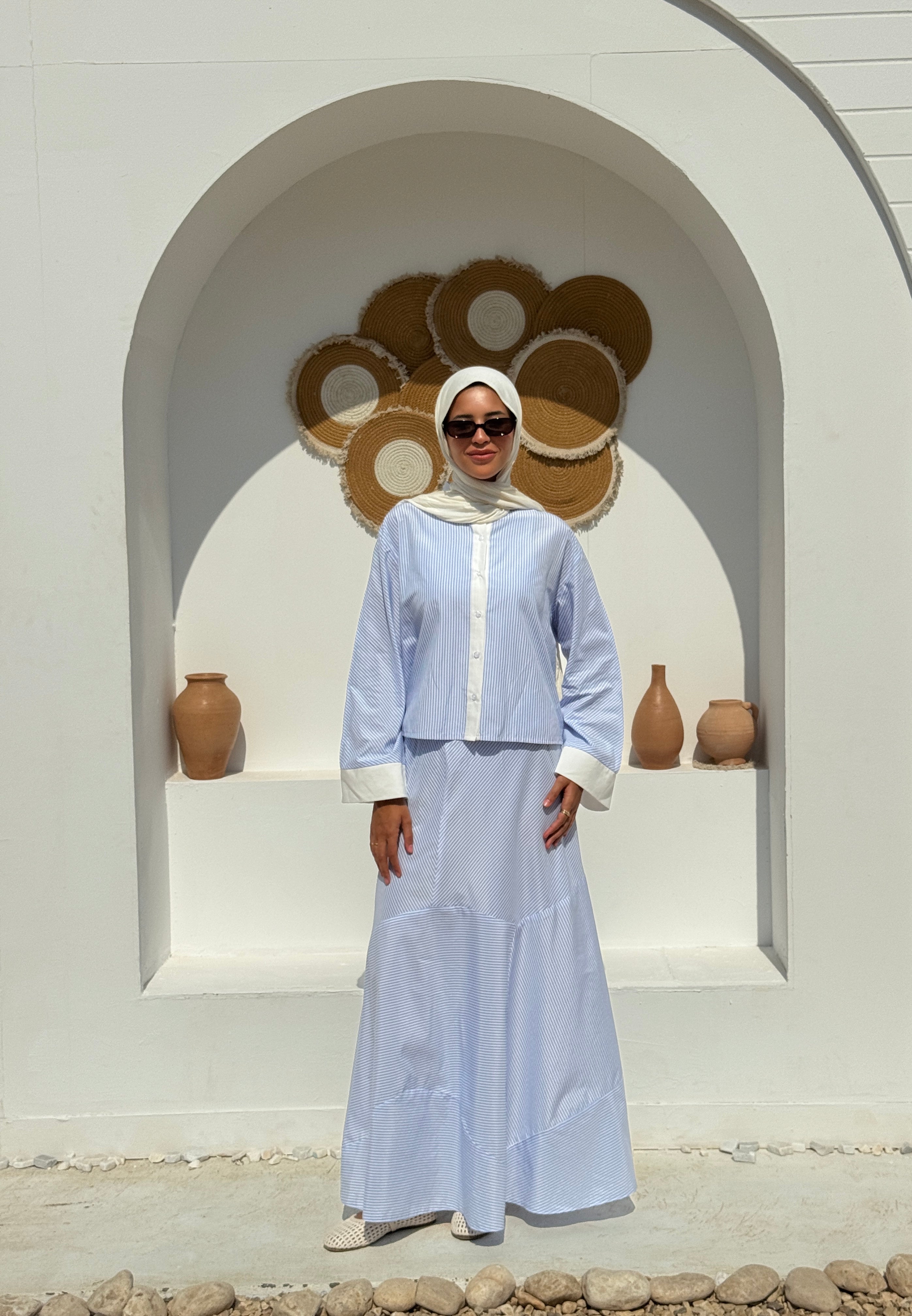 Flowy Striped Skirt - baby blue