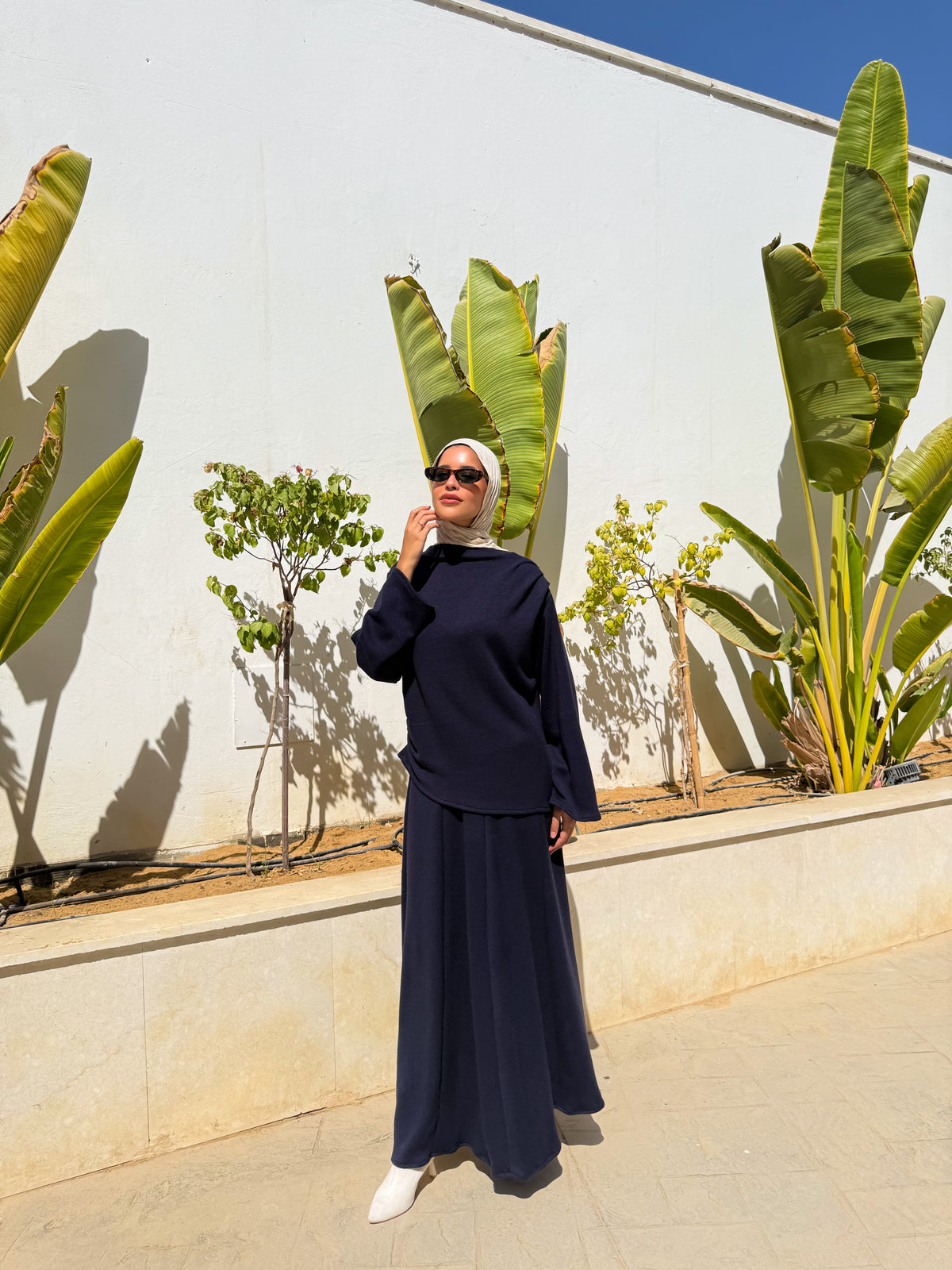 Knitted Panels Skirt - Navy