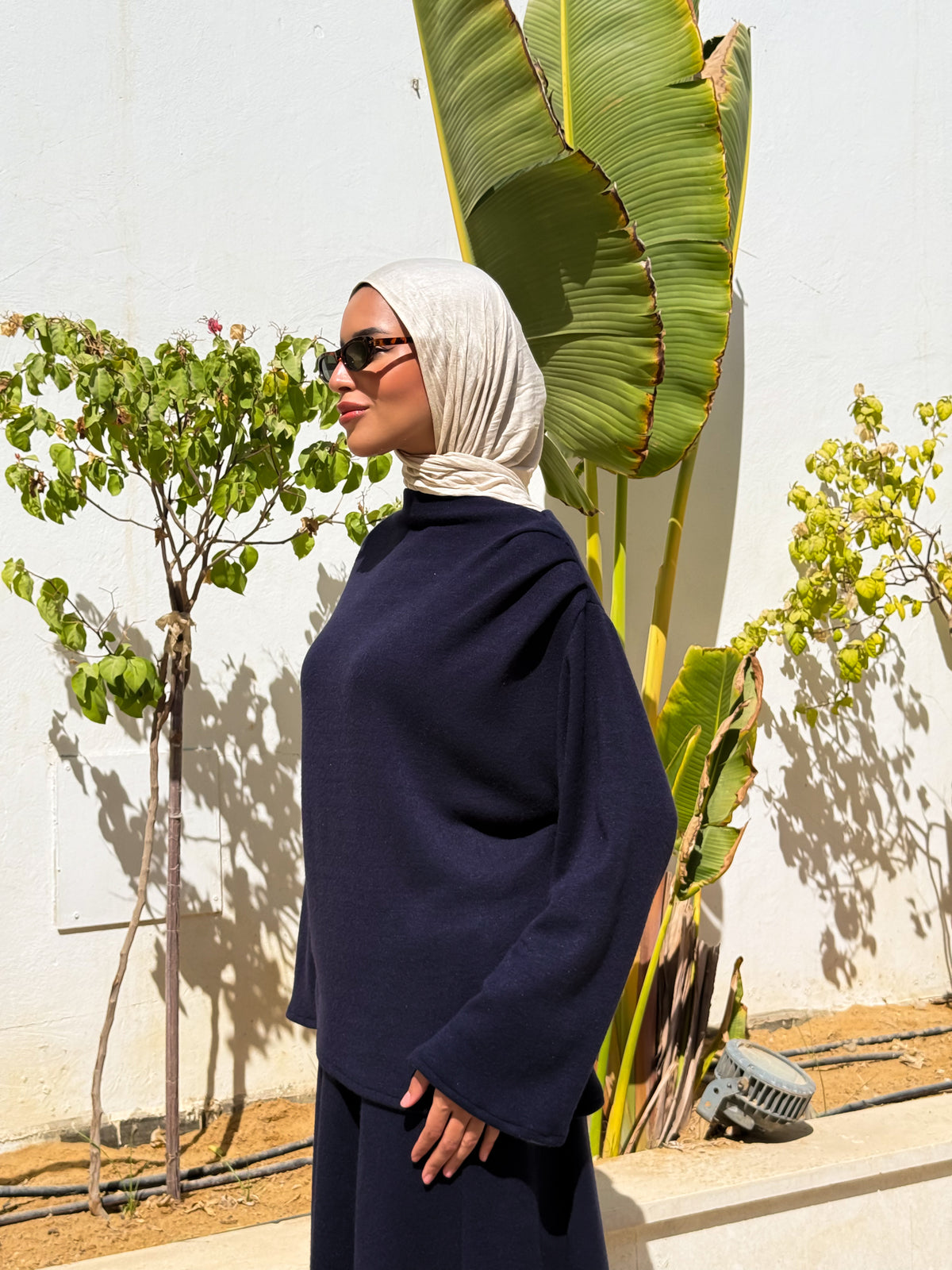 Knitted Asymmetric blouse- Navy