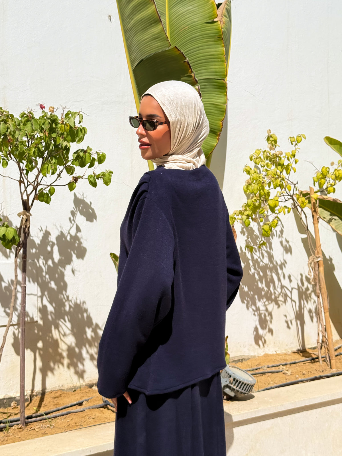Knitted Asymmetric blouse- Navy
