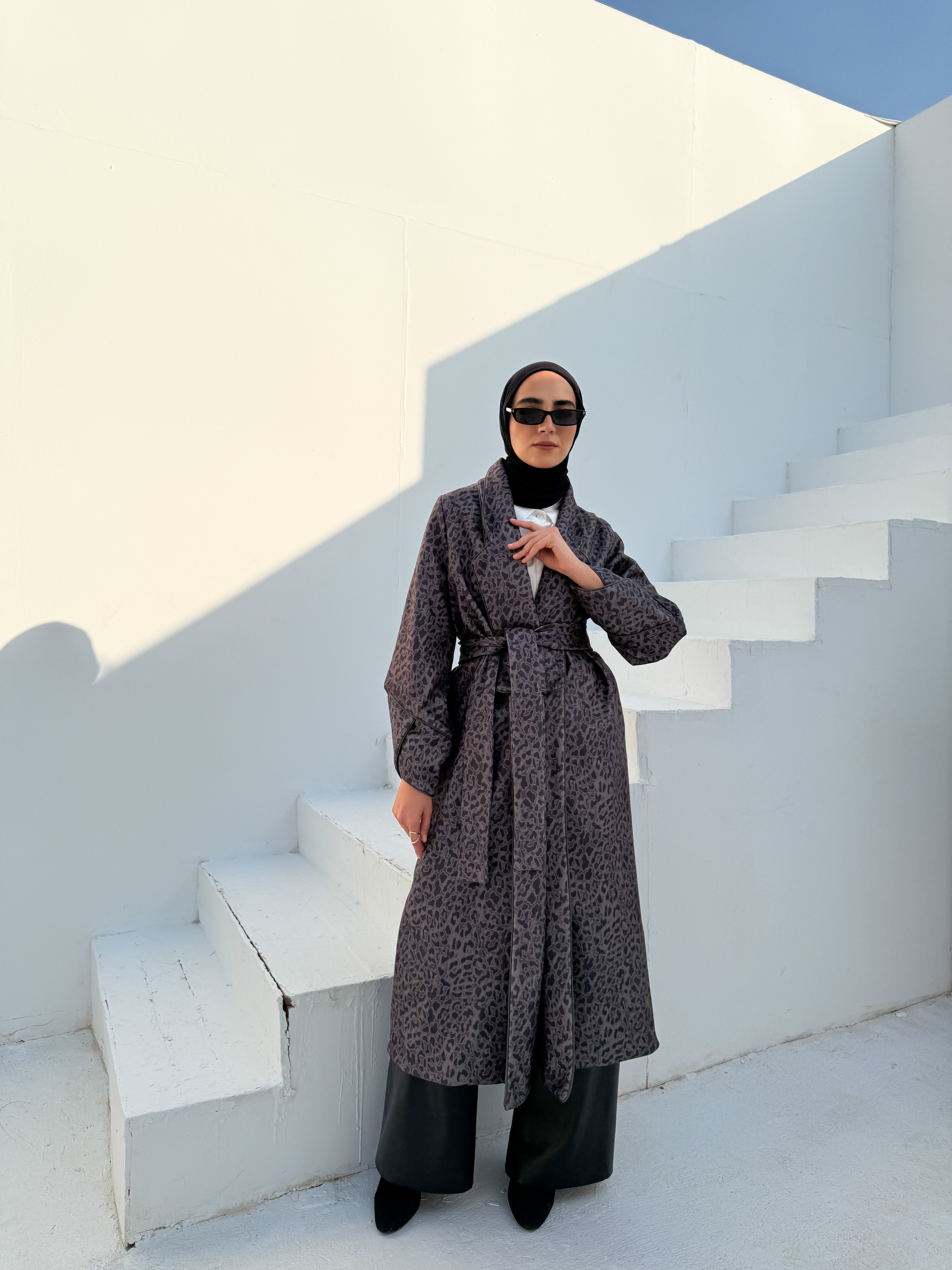 Printed Felt Coat - Black
