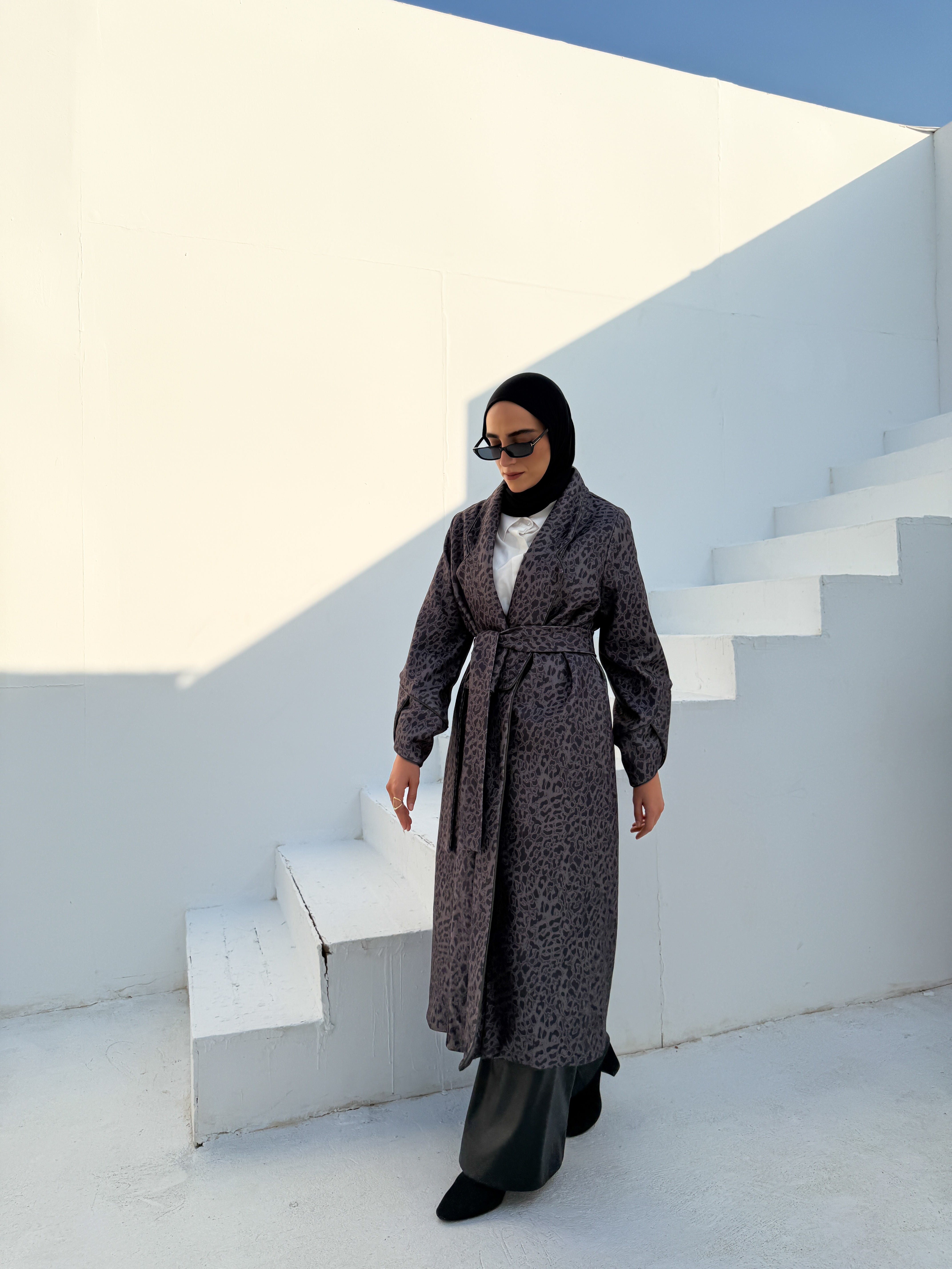 Printed Felt Coat - Black