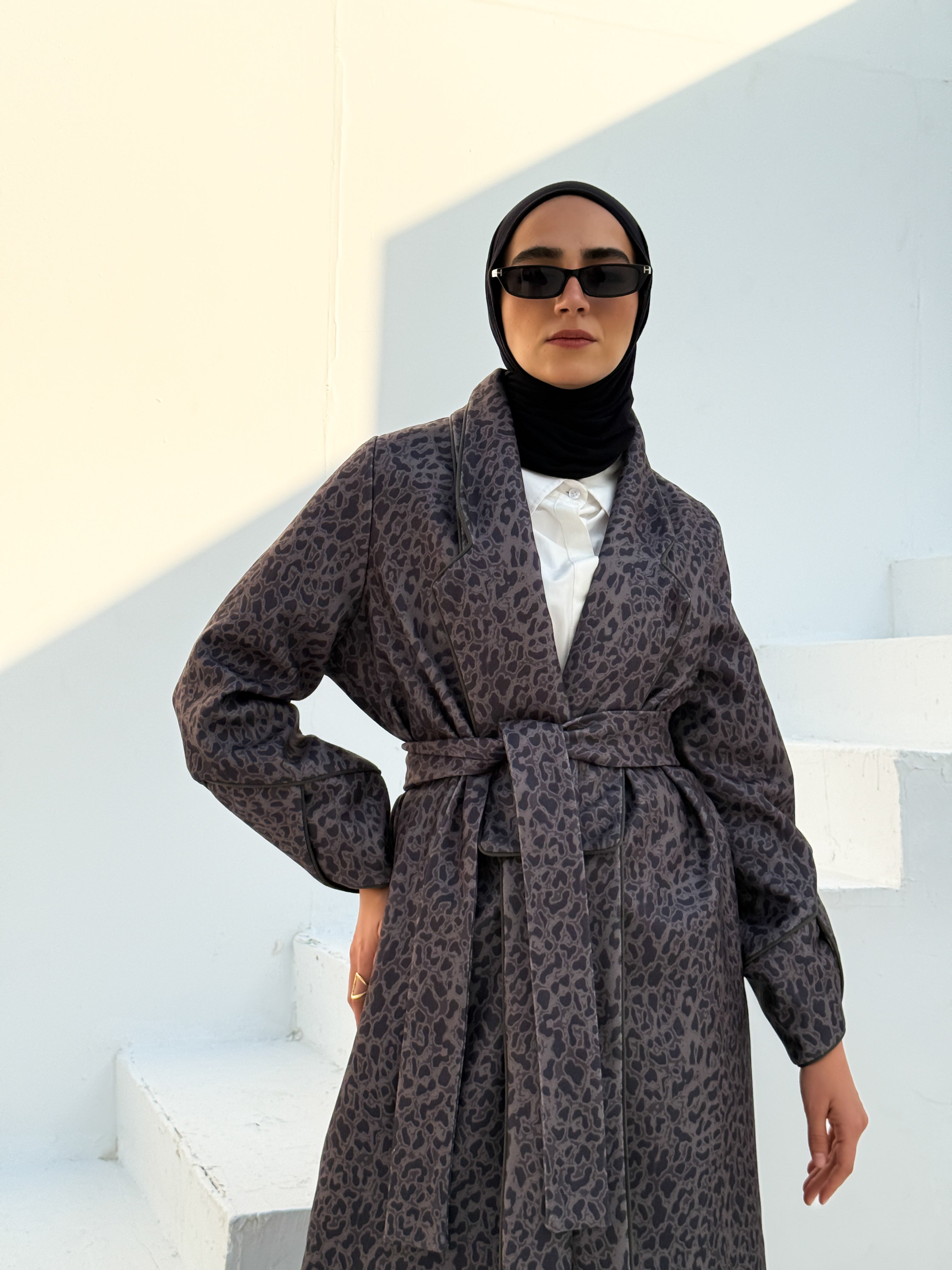 Printed Felt Coat - Black