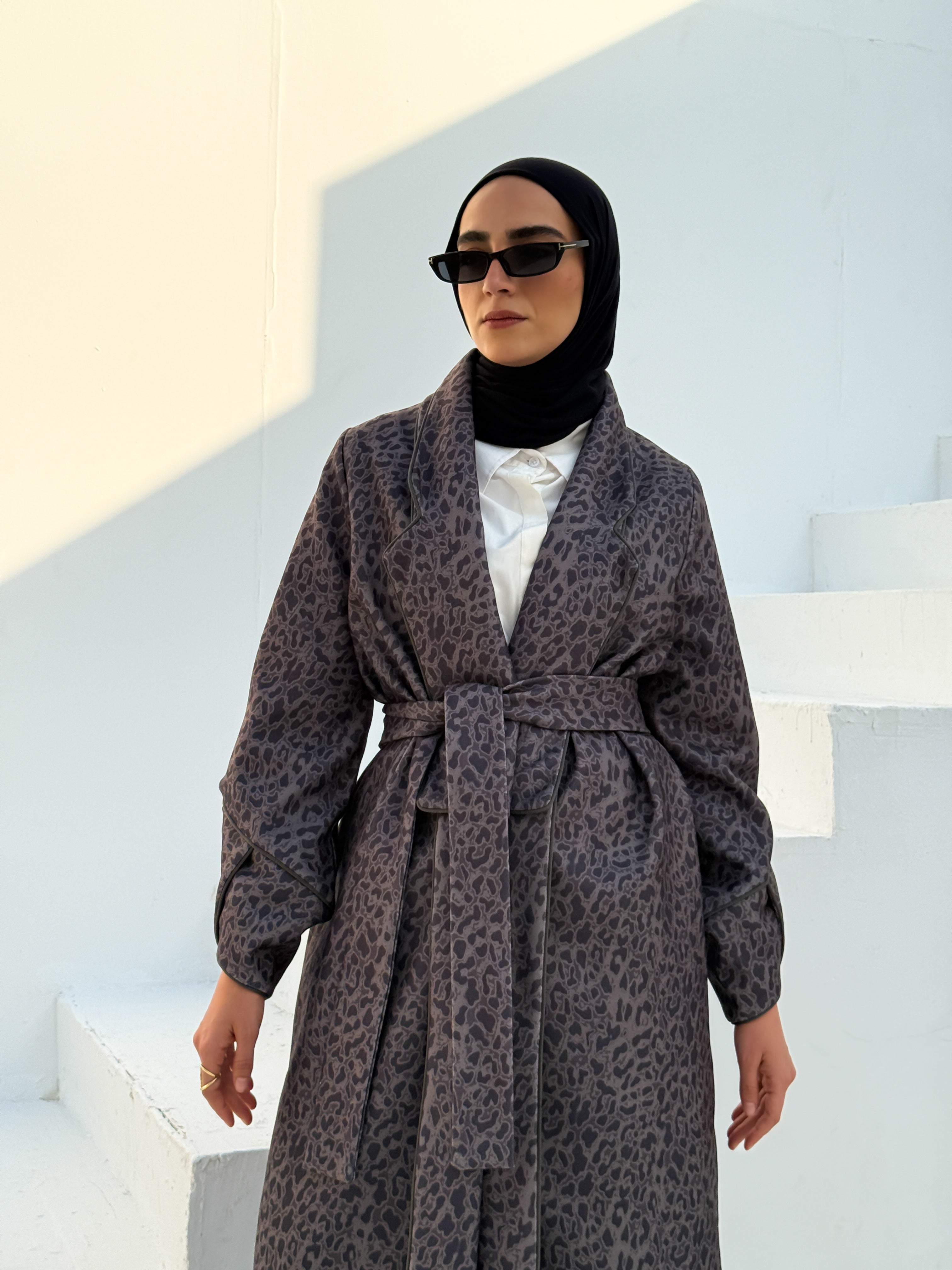 Printed Felt Coat - Black