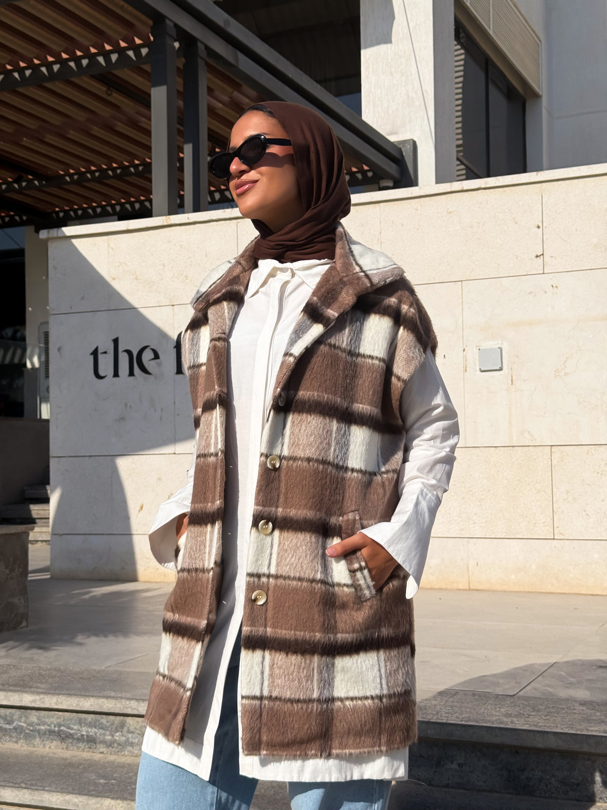 Checked Vest - Beige
