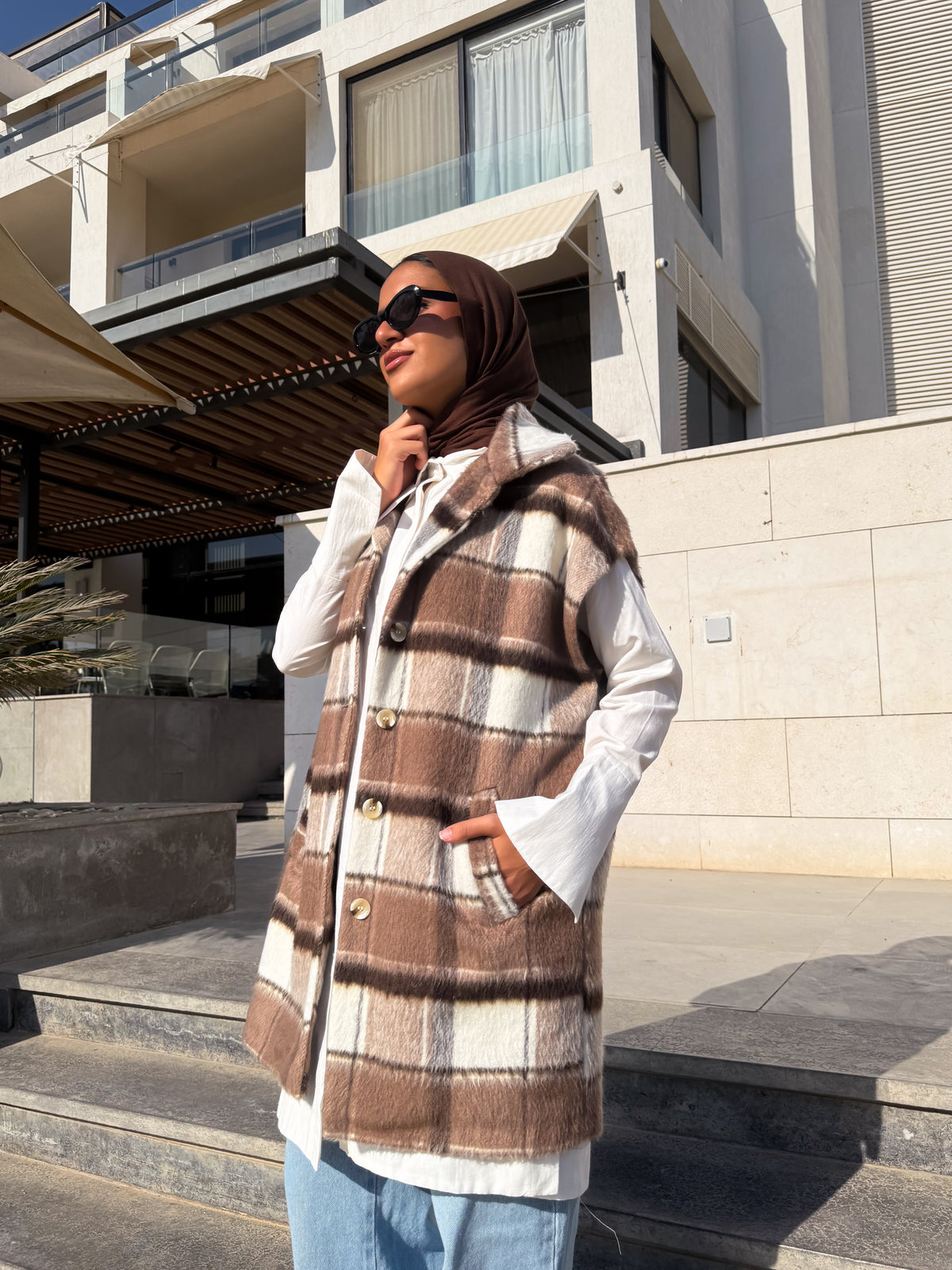 Checked Vest - Beige